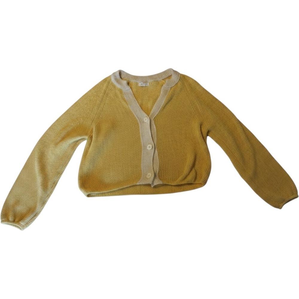 Promesa Yellow Knit Cardigan Sweater Womens Large V-Neck Button Front UJC0489